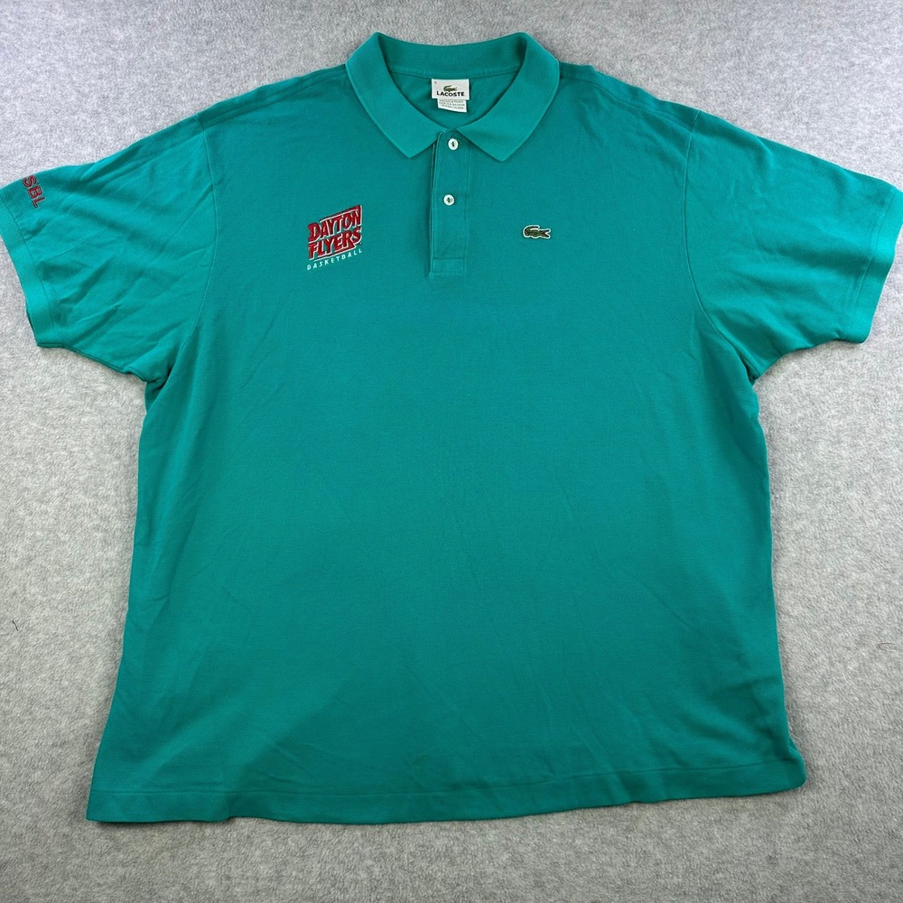 Lacoste Dayton Flyers Basketball Polo Shirt Mens 9 4XL Teal Green Pique Cotton